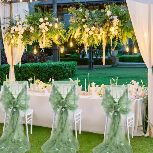 Sage Green Pearl Tulle Tablecloth 120x60 Inch for Wedding - 1Pcs Sage Flower Overlay