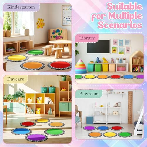12-Piece Rainbow Classroom Rug Seats, 16-Inch Non-Slip Floor Cushions