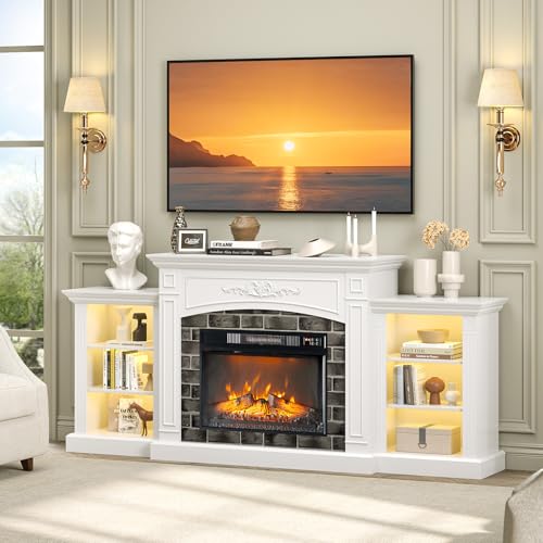 80-Inch Fireplace TV Stand for 90-Inch TVs with LED Lights and Storage