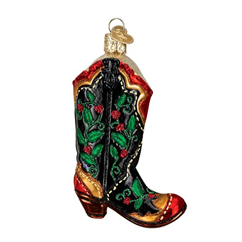 Old World Christmas Holly Berry Cowboy Boot Glass Blown Ornament - Handcrafted Holiday Decor
