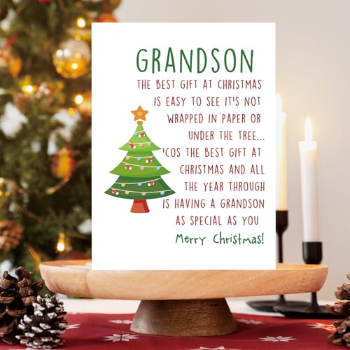 YiKaLus White Star Christmas Card for Grandson from Grandma & Grandpa