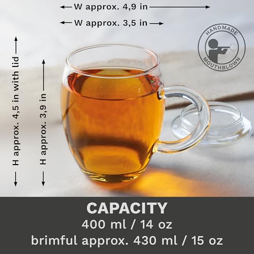 Creano 1 Piece 400ml Glass Tea Infuser Mug with Lid & Filter - Large Loose Leaf Tea Cup