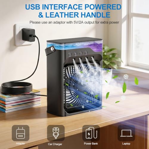Portable Air Conditioner Fan with Mist, 3 Speeds, and Remote