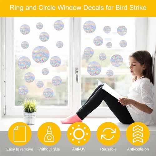 36 Round Window Clings - Anti-Collision Bird Decals, Rainbow Stickers