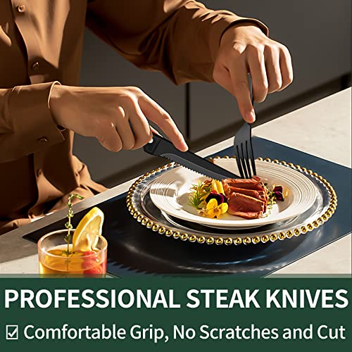 24-Piece Black Silverware Set with Steak Knives, Stainless Steel Cutlery for 4