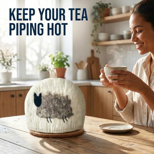 Sheep Wool Teapot Cozy Cover – Large Handmade Dome-Shaped Tea Kettle Cover, Insulates Hot Drinks Up to 2 Hours, Gift Idea