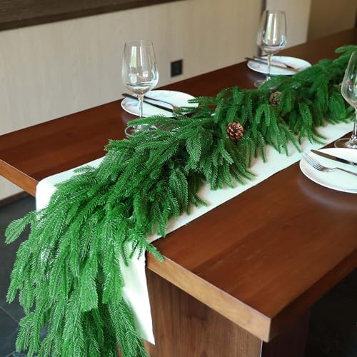 Tixiquns 6FT Norfolk Pine Garland – Extra Full 100-Branch Realistic 12ft Set (2 x 6ft) for Mantel, Staircase & Doorway