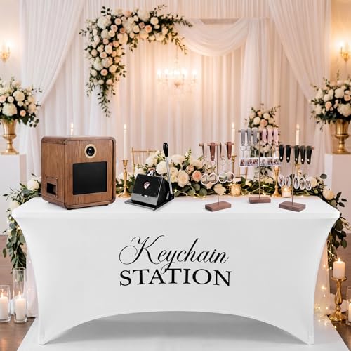 Oudain Keychain Station White Photo Booth Tablecloth Stretch Cover 72in