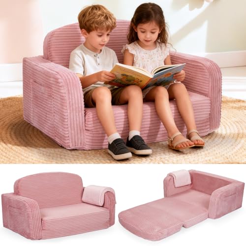 2-in-1 Convertible Toddler Sofa Chair with Blanket - Corduroy Kids Couch