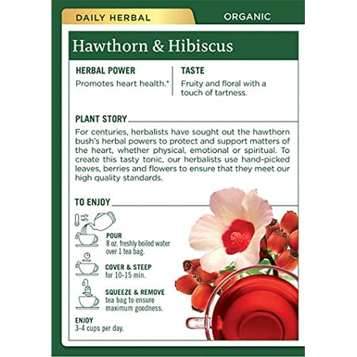 Traditional Medicinals Organic Hawthorn & Hibiscus Herbal Tea, Promotes Heart Health, (Pack of 3) 48 Tea Bags Total