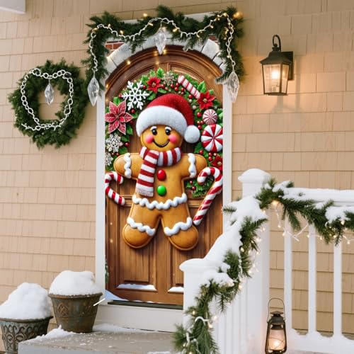 Nuxovilar Christmas Door Cover Banner Gingerbread Wreath Peppermint - DJ00031
