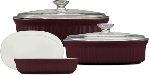 CorningWare Ceramic Bakeware Set - Chip & Crack Resistant Stoneware | 6-Piece French Cabernet, Microwave & Oven Safe