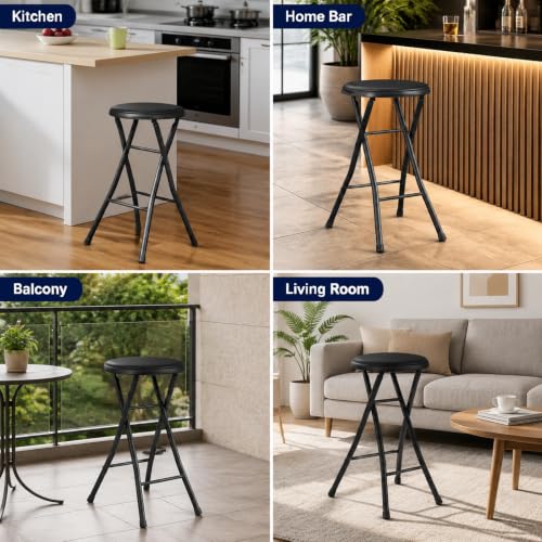 24-Inch Folding Stool with Padded Seat, Portable Collapsible Chair