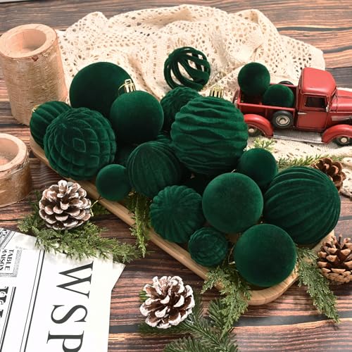 Waipfaru 38Pcs Green Velvet Christmas Ornaments Set - Shatterproof Holiday Decorations
