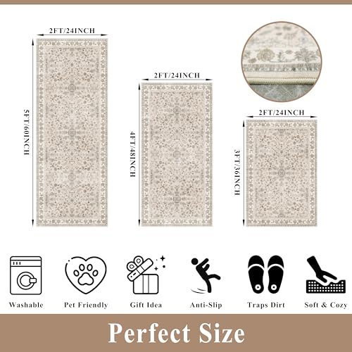 3-Piece Washable Kitchen Rug Set, Non-Slip Boho Mats for Kitchen and Home