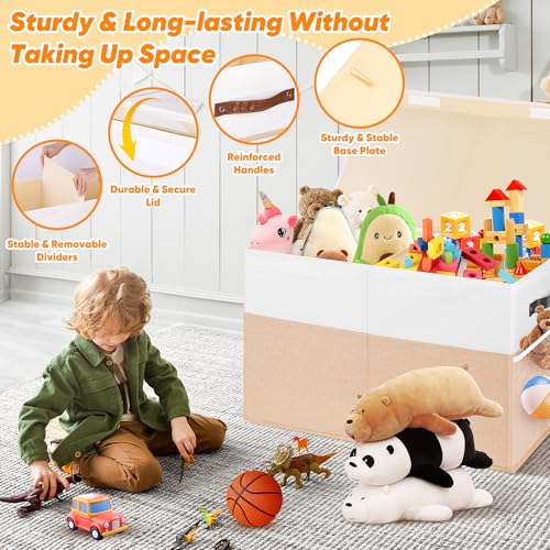 Large Collapsible Toy Storage Chest with Lid and Dividers, 25"x13"x16"