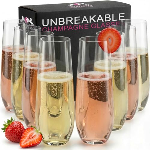 Bravario Heavy Duty Unbreakable Stemless Champagne Flutes Set of 8, 8.5 oz BPA-Free Tritan Glasses