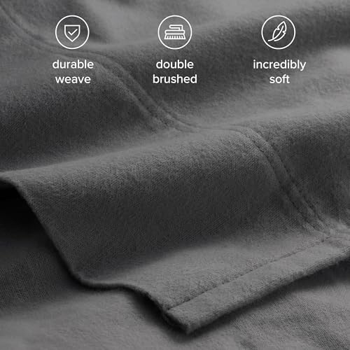 Bare Home 100% Organic Cotton Flannel Queen Sheet Set - Grey
