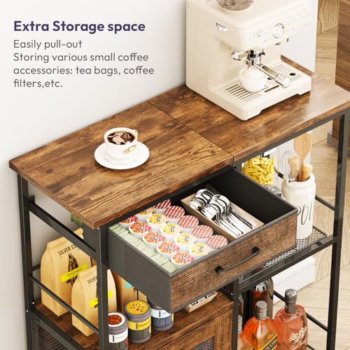 Farmhouse Coffee Bar Cabinet with Storage Drawers & See-Through Door