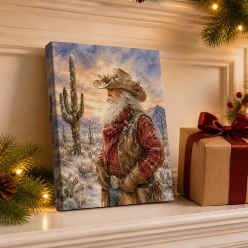 MENSHIJIAN Western Cowboy Santa Christmas Wall Art C - Canvas Print