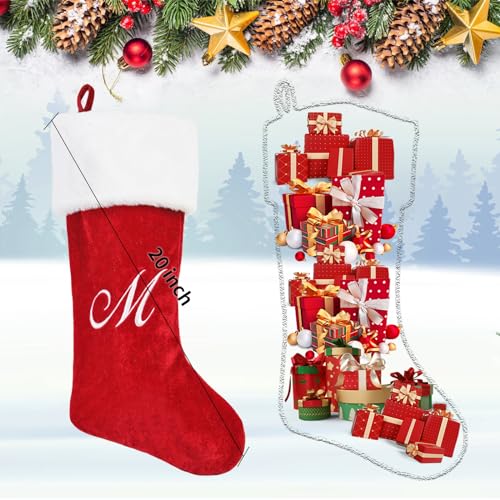 20-Inch Personalized Letter Christmas Stocking Red Plush Holiday Decor