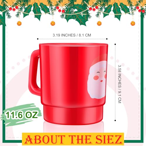 Santa Claus Face Plastic Christmas Mugs Set of 12 with Handles - Festive Holiday Drinkware