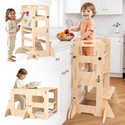 SeLucky 4-in-1 Toddler Learning Tower with Whiteboard & Safety Features