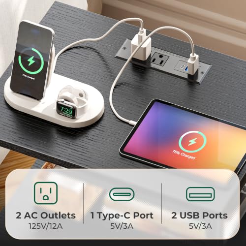 2-Drawer Nightstand with Charging Station and LED Lights, Bedside Table