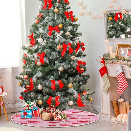 Dussdil 48 Inch Romantic Valentines Tree Skirt with Love Hearts and Stars for Christmas Decor - Multi 07