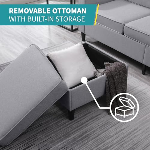 78-Inch L-Shaped Sectional Sofa with Storage Ottoman and Side Pockets
