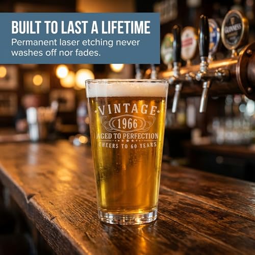 Vintage 1966 Engraved 16oz Pint Beer Glass - 60th Birthday Gift Idea