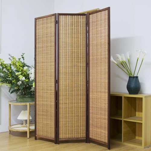 3-Panel Bamboo Room Divider Screen - 5.6 FT Tall Freestanding Folding Partition