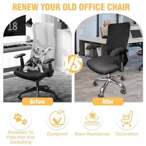 4-Piece Office Chair Cover Set - Stretchable Seat & Backrest Covers with Armrest Pads