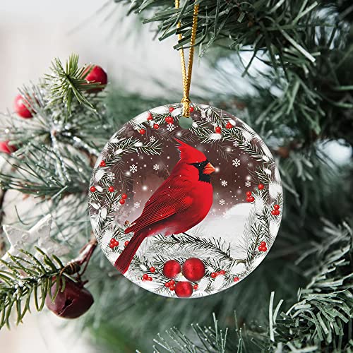 Red Cardinal Ceramic Christmas Ornament - Memorial Bird Tree Decoration