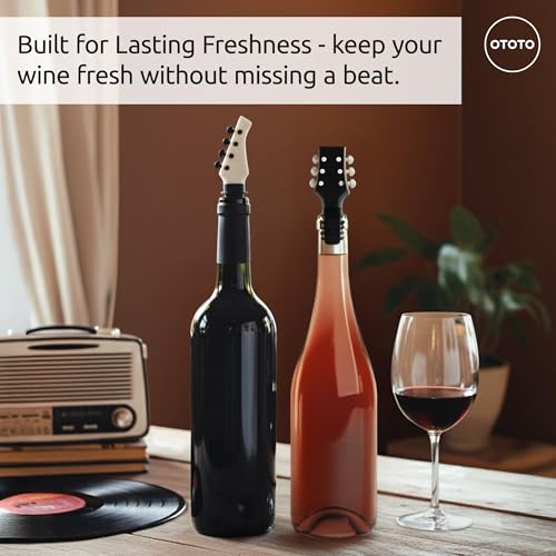 OTOTO Cork n' Roll Guitar & Bass Wine Stoppers Set - Unique Kitchen Gadgets, Perfect Gift for Music & Wine Lovers