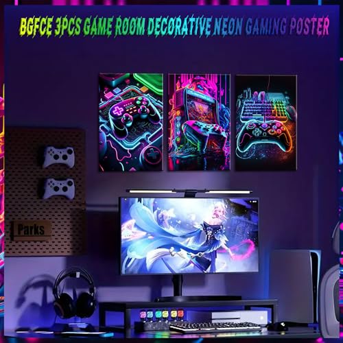 Neon Gaming Canvas Wall Art Posters Set of 3 for Boys Bedroom 12x16 Inch