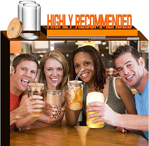 16oz Glass Cups with Bamboo Lids and Straws, Set of 4 Iced Coffee Tumblers