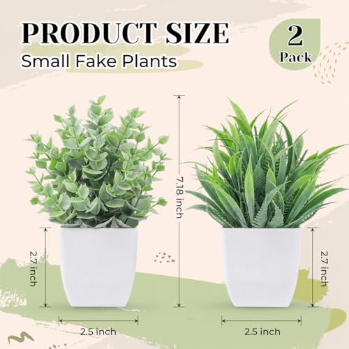 Small Artificial Potted Plants (2-Pack) - Mini Faux Desk & Room Decor