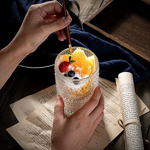 Consou Hobnail Highball Glass Set of 6, 15 oz Thick Glassware with Heavy Base