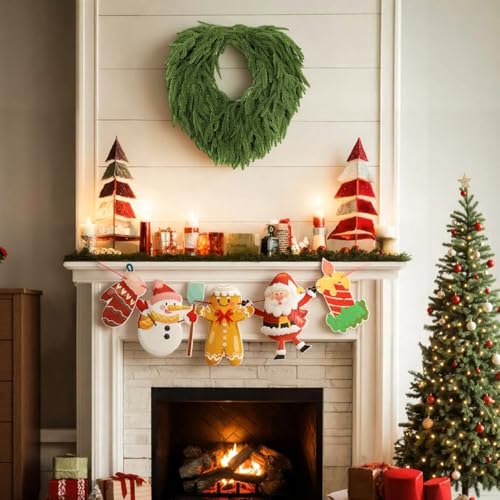 24-Inch Norfolk Pine Artificial Wreath for Front Door, Real Touch Faux Greenery