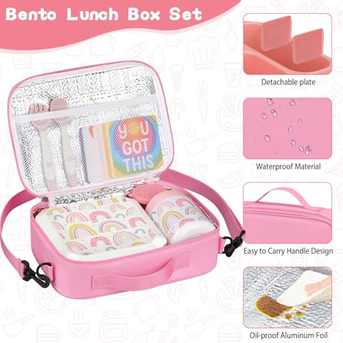 Kids Bento Lunch Box Set with Insulated Bag & 12oz Hot Food Thermos Jar