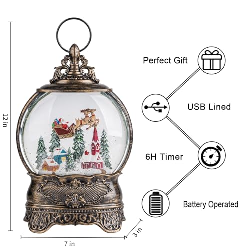 Christmas Snow Globe Lantern with Music, Timer & Swirling Glitter