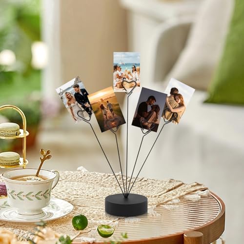 Heart-Shaped Photo Display Tree Stand with 5 Clips for Desk Decor