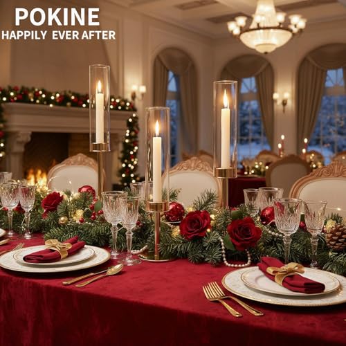 POKINE Gold 6pcs Taper Candle Holders Set – Varying Heights, Glass Candlestick Set