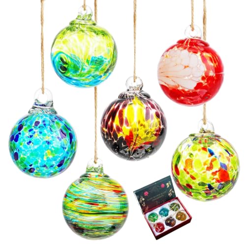 6-Piece Hand-Blown Glass Hanging Ornament Balls, 2.4-Inch Gazing Balls