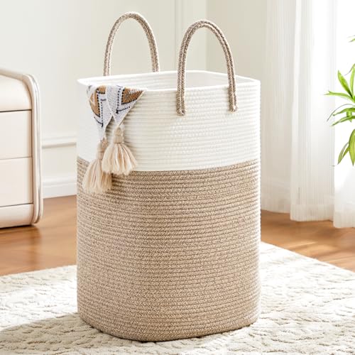 Woven Cotton Rope Laundry Hamper - 60L Large Storage Basket (Brown)