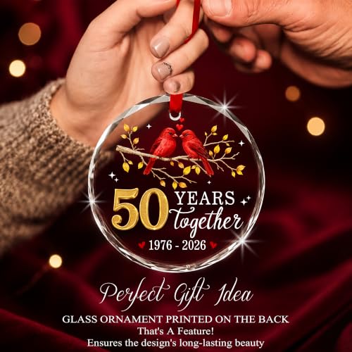 Bozspacer 50th Anniversary Ornament 2026 Golden 50 Years Together 3.1in Cardinals Glass Keepsake