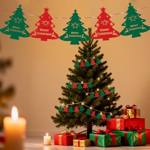 Dudodikor 4Pcs Christmas Silverware & Placemat Set Red & Green Tree Design