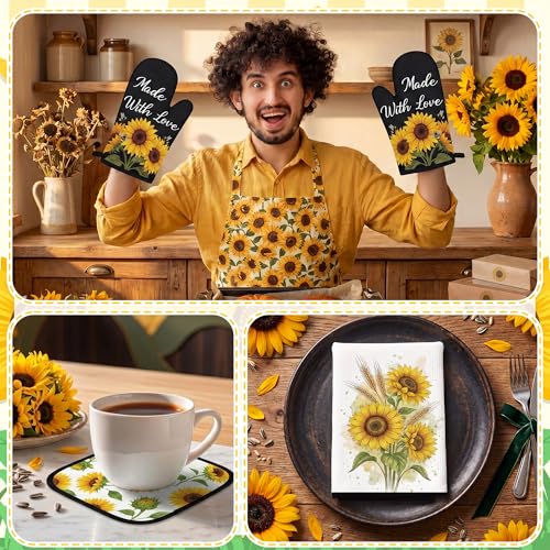 10-Piece Sunflower Kitchen Decor Set: Rugs, Oven Mitts, Towels & Holders