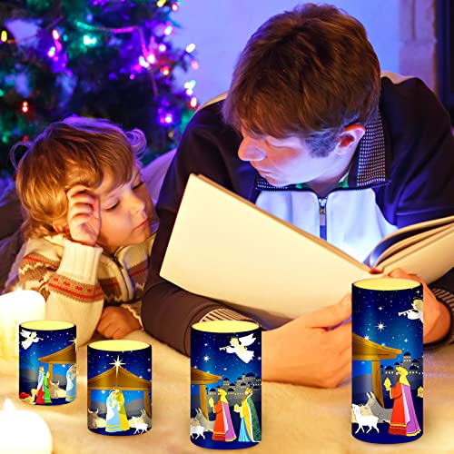Flameless LED Nativity Scene Pillar Candles - 4-Piece Flickering Christmas Set